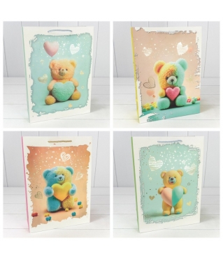 Пакет подарочный с тиснением "Мишки" (микс 314) 30*41,5*12 210г 1/20 1/80