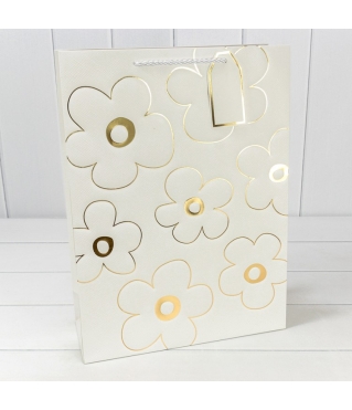 Пакет подарочный с тиснением "Цветы" (337) 31*42*12 210г Белый 1/20 1/80