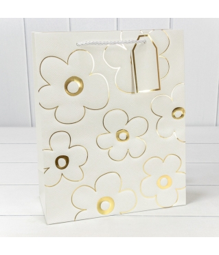 Пакет подарочный с тиснением "Цветы" (337) 26*32*12 210г Белый 1/20 1/240