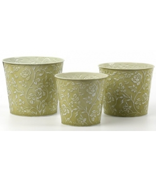 Набор декоративных кашпо 17X14.5CM B13,15X13.5CM B12,13.5X12.3CM B10, 3 шт., оливковый, металл