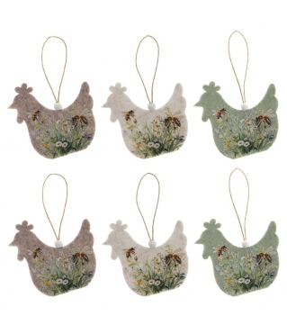 Набор из 6-ти подвесных украшений Курица, L25 W9 H1,5 см
