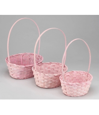 Набор корзин плетеных (бамбук), 22х18х10/34 см, 24х19х10/36 см, 27х21х10/38 см, 3 шт., светло-роз.