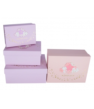 Коробка, розовая с объемными цветами L 29*21*13 см