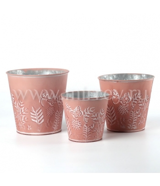 Набор декоративных кашпо L:18XH17.3 см, M:16XH15.3 см, S:13XH12.3 см, 3 шт., розовый, металл