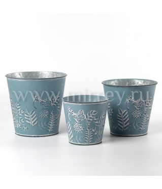 Набор декоративных кашпо L:18XH17.3 см, M:16XH15.3 см, S:13XH12.3 см, 3 шт., голубой, металл