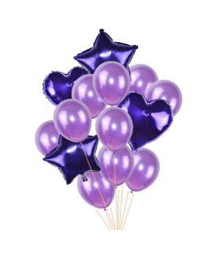 Связка шаров (4 фольгированных, 10 латексных) фиолетовые