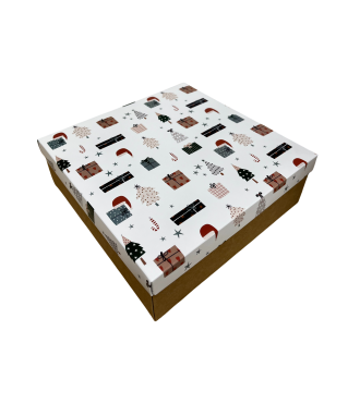 Коробка подарочная 270*180*50 мм, дизайн МО2025-4 с крафт/белым дном