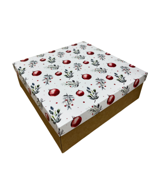 Коробка подарочная 200*200*70 мм, дизайн МО2025-6 с крафт дном