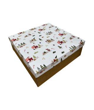 Коробка подарочная 200*200*70 мм, дизайн МО2025-5 с крафт дном