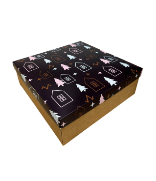 Коробка подарочная 270*180*50 мм, дизайн МО2025-9 с крафт/белым дном