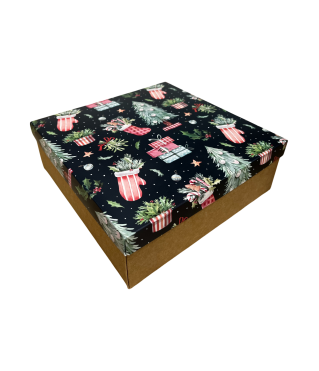 Коробка подарочная 200*200*70 мм, дизайн МО2025-11 с крафт дном