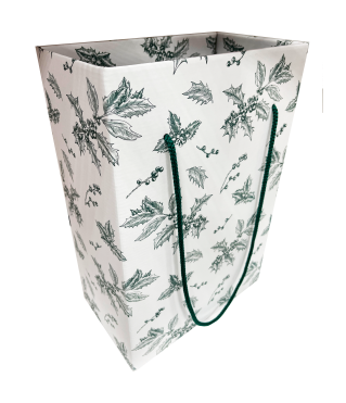 Коробка-пакет для транспортировки цветов/подарков 245*140*360 мм, зеленые узоры