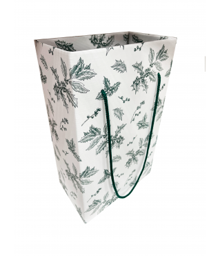 Коробка-пакет для транспортировки цветов/подарков 220*120*310 мм, зеленые узоры