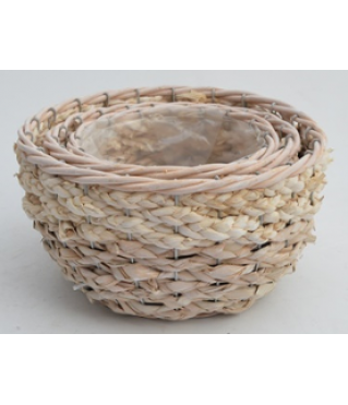 Набор кашпо плетеных (рогоз), 27H15, 22H13,18H12,3 шт., выбеленн.