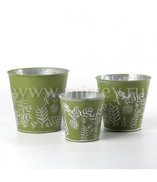 Набор декоративных кашпо L:18XH17.3 см, M:16XH15.3 см, S:13XH12.3 см, 3 шт., зеленый, металл