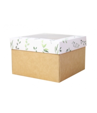 Коробка подарочная с окном 150*150*70 мм, дизайн МО2024-1 с крафт дном