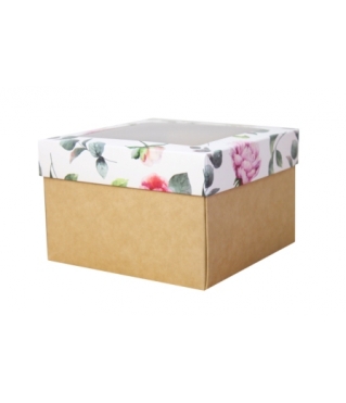 Коробка подарочная с окном 170*170*120 мм, дизайн МО2024-2 с крафт дном