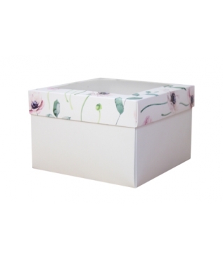 Коробка подарочная с окном 150*150*100 мм, дизайн МО2024-9 с белым дном