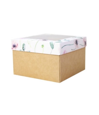 Коробка подарочная с окном 170*170*70 мм, дизайн МО2024-9 с крафт дном