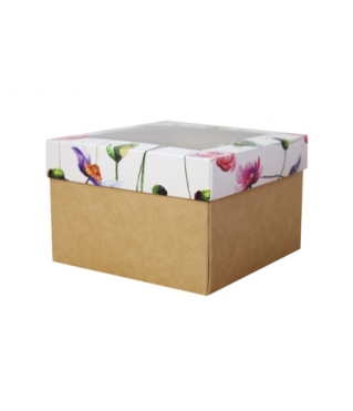 Коробка подарочная с окном 150*150*70 мм, дизайн МО2024-5 с крафт дном