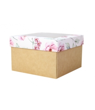Коробка подарочная с окном 150*150*70 мм, дизайн МО2024-4 с крафт дном