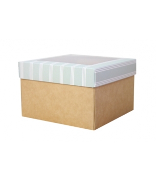 Коробка подарочная с окном 200*200*70 мм, дизайн МО2024-12 с крафт дном