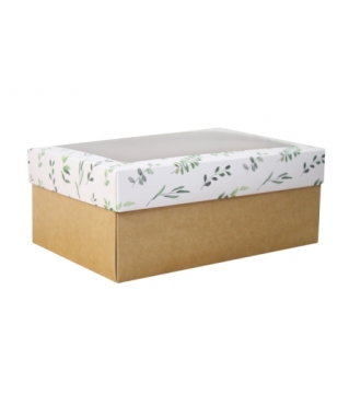 Коробка подарочная с окном 230*150*80 мм, дизайн МО2024-1 с крафт дном