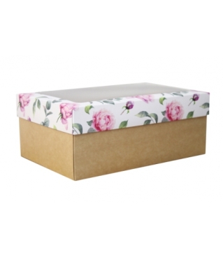 Коробка подарочная с окном 200*120*100 мм, дизайн МО2024-2 с крафт дном