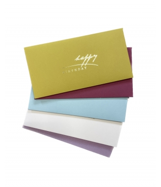 Конверт из дизайнерского картона с тиснением "Happy birthday!" 17*8 см, ассорти цветов