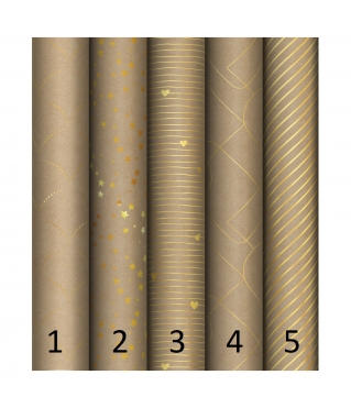 Упаковочная бумага крафт 70*100см, "Golden Pattern", 80г/м2, отд. фольгой, дизайн 3
