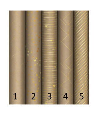 Упаковочная бумага крафт 70*100см, "Golden Pattern", 80г/м2, отд. фольгой, дизайн 5