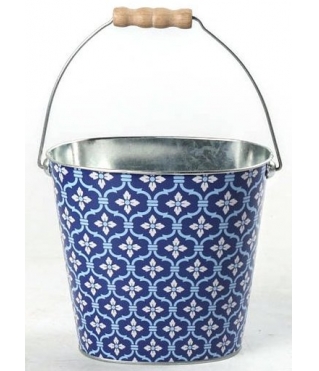Декоративное кашпо-ведерко"Синие узоры" 18X11,5XH15,5/26,5 B:12,5x8,3 см. металл