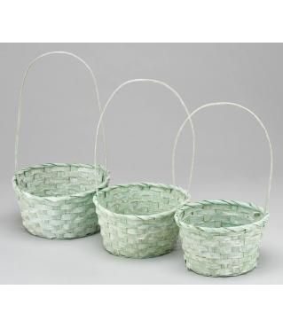 Набор корзин плетеных (бамбук), D16xH10/32 см, D18xH10/34 см, D21xH10/36 см, 3 шт., светло-зеленый
