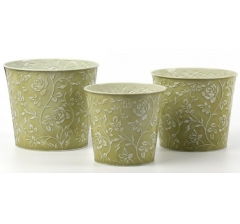 Набор декоративных кашпо 17X14.5CM B13,15X13.5CM B12,13.5X12.3CM B10, 3 шт., оливковый, металл