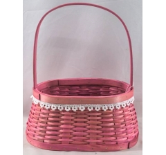 Корзина плетеная (секвойя), 21x14x10/29 B:26,5x17 см, 1 шт., розовый