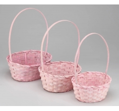 Набор корзин плетеных (бамбук), 22х18х10/34 см, 24х19х10/36 см, 27х21х10/38 см, 3 шт., светло-роз.