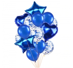 Связка шаров (4 фольгированных, 5 латексных и 5 с конфетти) синие