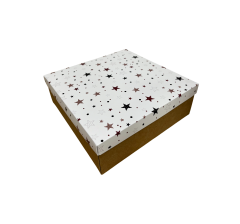 Коробка подарочная 200*200*70 мм, дизайн МО2025-3 с крафт дном