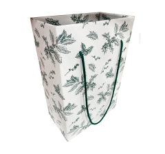 Коробка-пакет для транспортировки цветов/подарков 245*140*360 мм, зеленые узоры