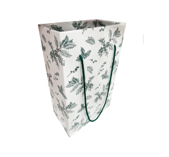 Коробка-пакет для транспортировки цветов/подарков 220*120*310 мм, зеленые узоры