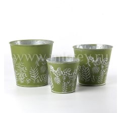 Набор декоративных кашпо L:18XH17.3 см, M:16XH15.3 см, S:13XH12.3 см, 3 шт., зеленый, металл
