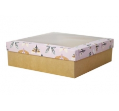 Коробка подарочная с окном 240*240*100 мм, МО2024-10, крафт дно