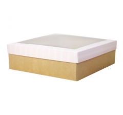Коробка подарочная с окном 240*240*100 мм, МО2024-14, крафт дно