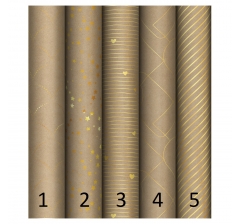 Упаковочная бумага крафт 70*100см, "Golden Pattern", 80г/м2, отд. фольгой, дизайн 5