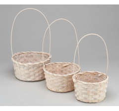 Набор корзин плетеных (бамбук), D16xH10/32 см, D18xH10/34 см, D21xH10/36 см, 3 шт., белый