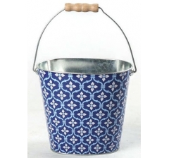 Декоративное кашпо-ведерко"Синие узоры" 18X11,5XH15,5/26,5 B:12,5x8,3 см. металл