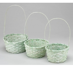 Набор корзин плетеных (бамбук), D16xH10/32 см, D18xH10/34 см, D21xH10/36 см, 3 шт., светло-зеленый