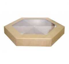 Коробка-многогранник с окном и вкладышами 200*200*40 мм, крафт