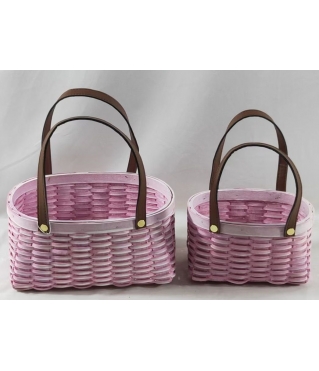 Набор корзин плетеных (секвойя), 24x19x11/25 B:22x14 см, 18x14x9,5/21 B:16x9 см, 2 шт., св.розовый