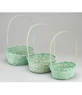 Набор корзин плетеных (бамбук), 22х18х10/34 см, 24х19х10/36 см, 27х21х10/38 см, 3 шт., светло-зел.